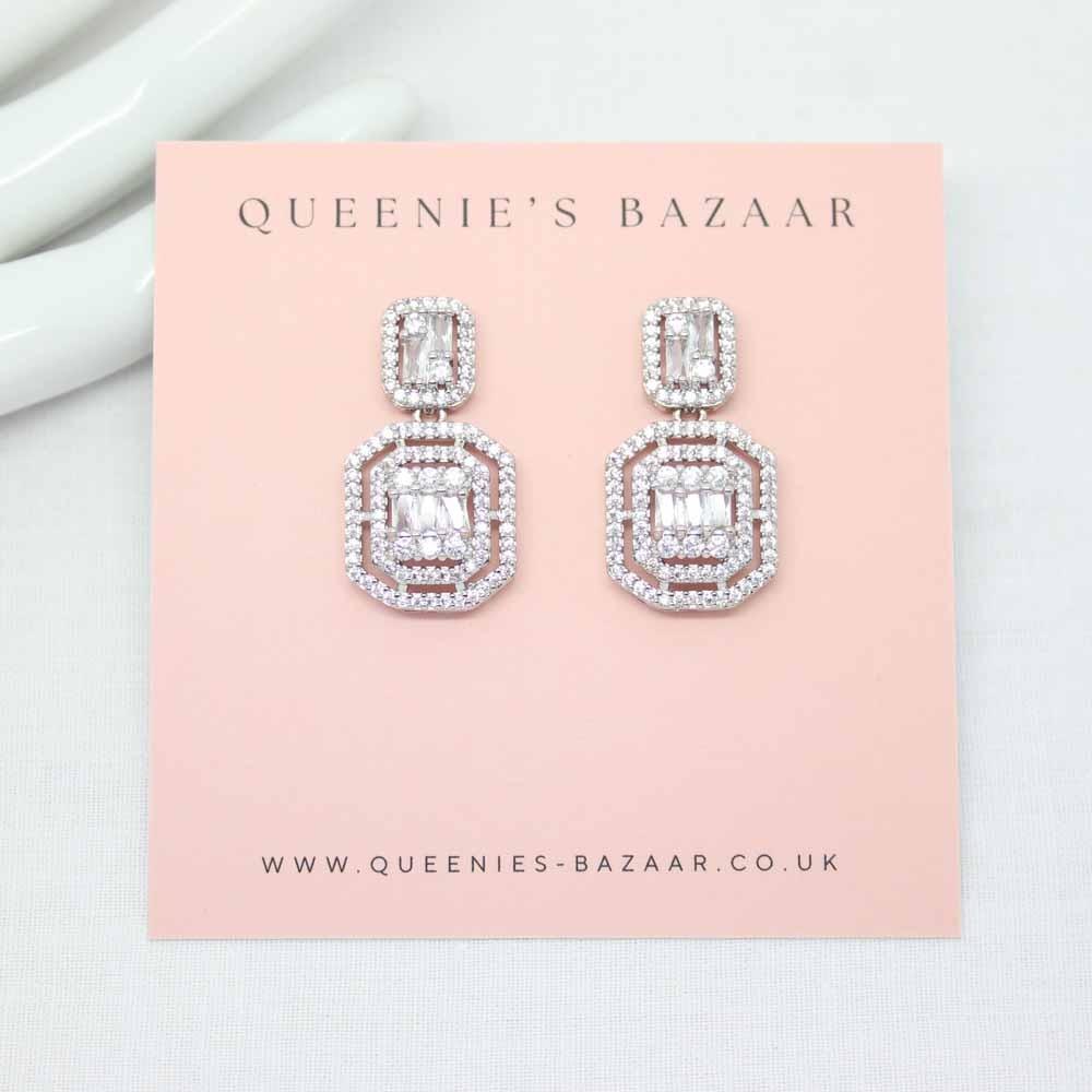 Baguette Cut Art Deco Zirconia Crystal Drop Earrings