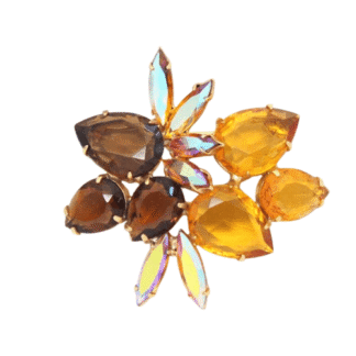 1950s Vintage Open Back Orange Brown Rhinestone Brooch