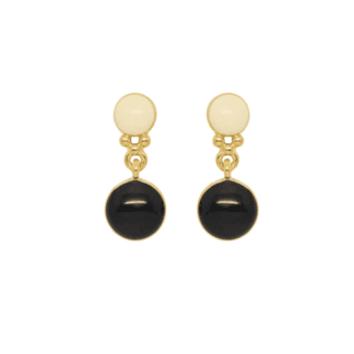 1980s Vintage Monet Black & Cream Enamel Circle Earrings