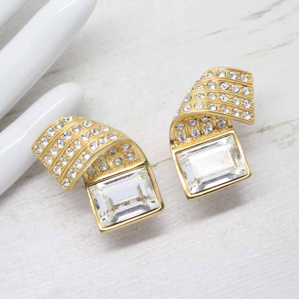 Vintage 1980s Signed Monet Swarovski Clip On Earrings