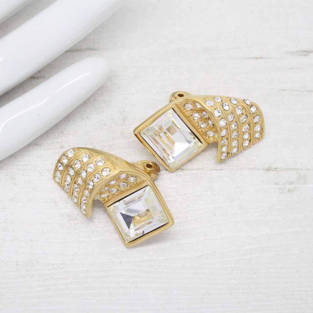 Vintage 1980s Signed Monet Swarovski Clip On Earrings