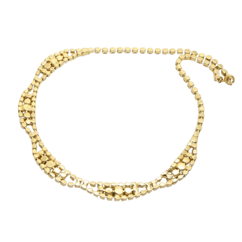 1980s Vintage Black Rhinestone Crystal Gold Necklace