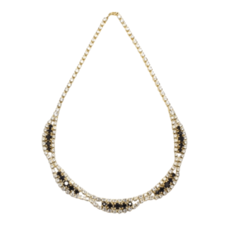 1980s Vintage Black Rhinestone Crystal Gold Necklace