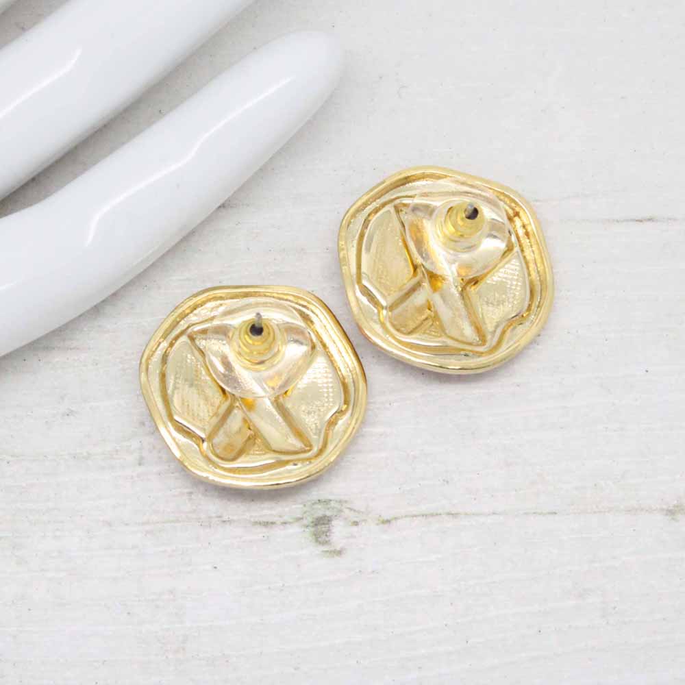 1980s Gold Plated Pink Enamel X Kiss Stud Earrings