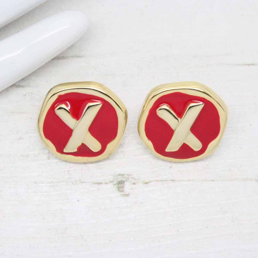 1980s Gold Plated Lipstick Red Enamel X Kiss Stud Earrings
