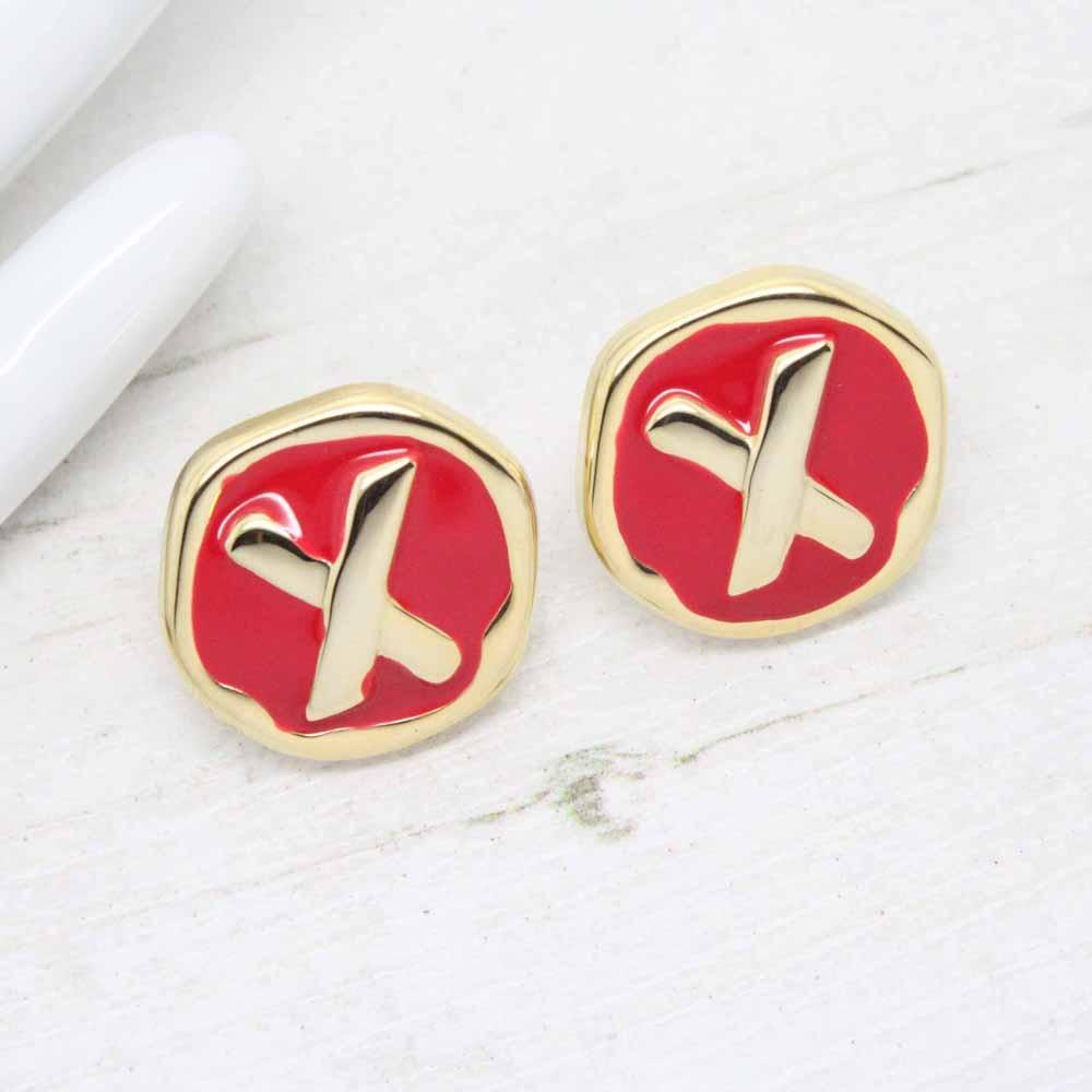 1980s Gold Plated Lipstick Red Enamel X Kiss Stud Earrings