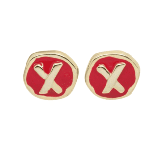 1980s Gold Plated Lipstick Red Enamel X Kiss Stud Earrings
