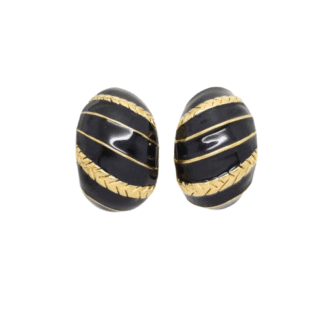Vintage Joan Rivers Black Enamel Half Hoop Clip On Earrings