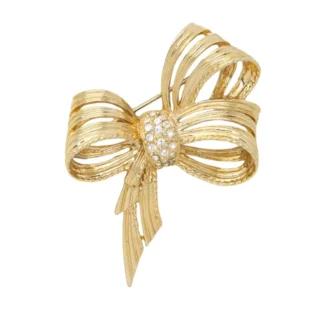 Vintage Crystal Gold Plated Bow Brooch