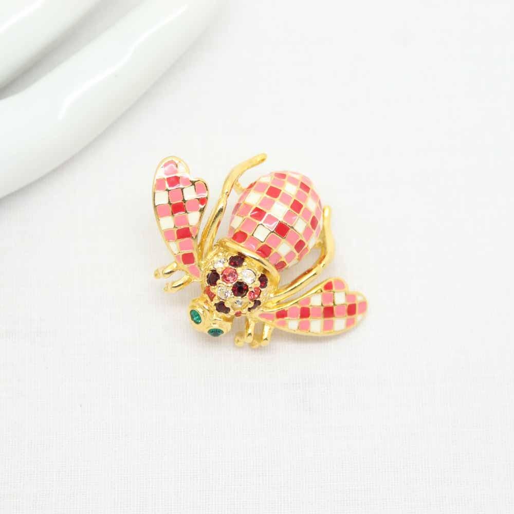 Joan Rivers Pink Gingham Picnic Bee Brooch Pin