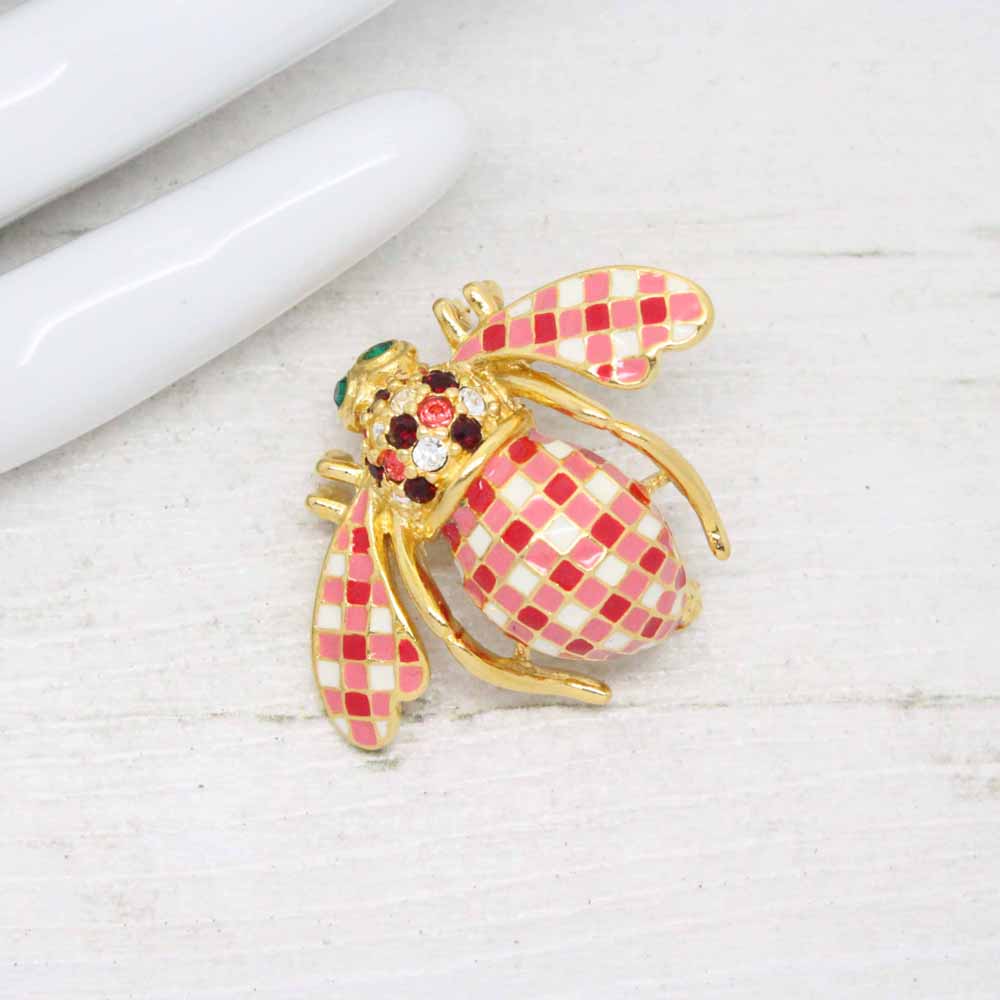 Joan Rivers Pink Gingham Picnic Bee Brooch Pin