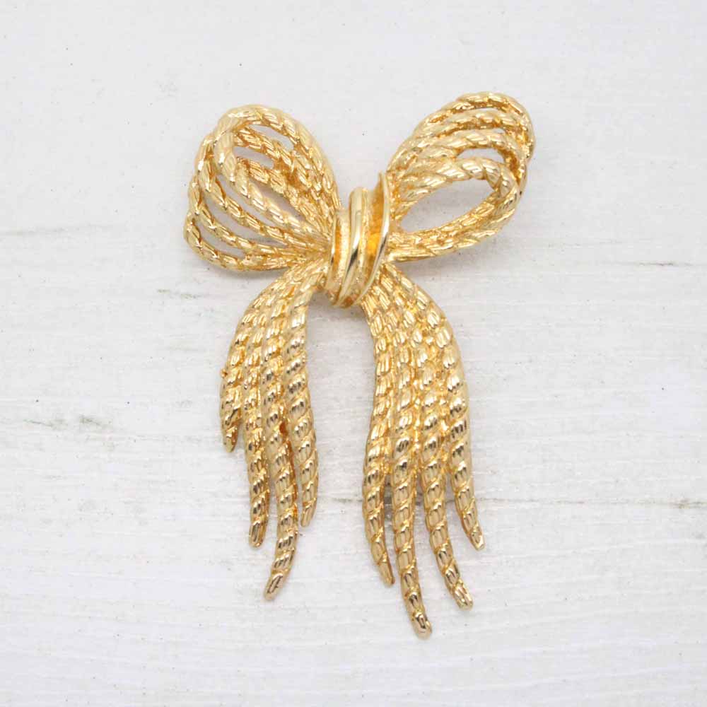 Vintage Napier Large Textured Gold Ribbon Bow Brooch