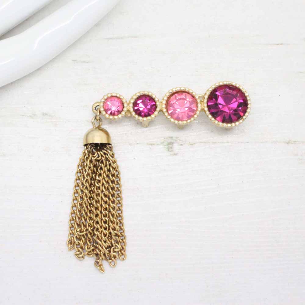 1960s Saucy Pink Rhinestone Tassel Drop Sarah Coventry Brooch
