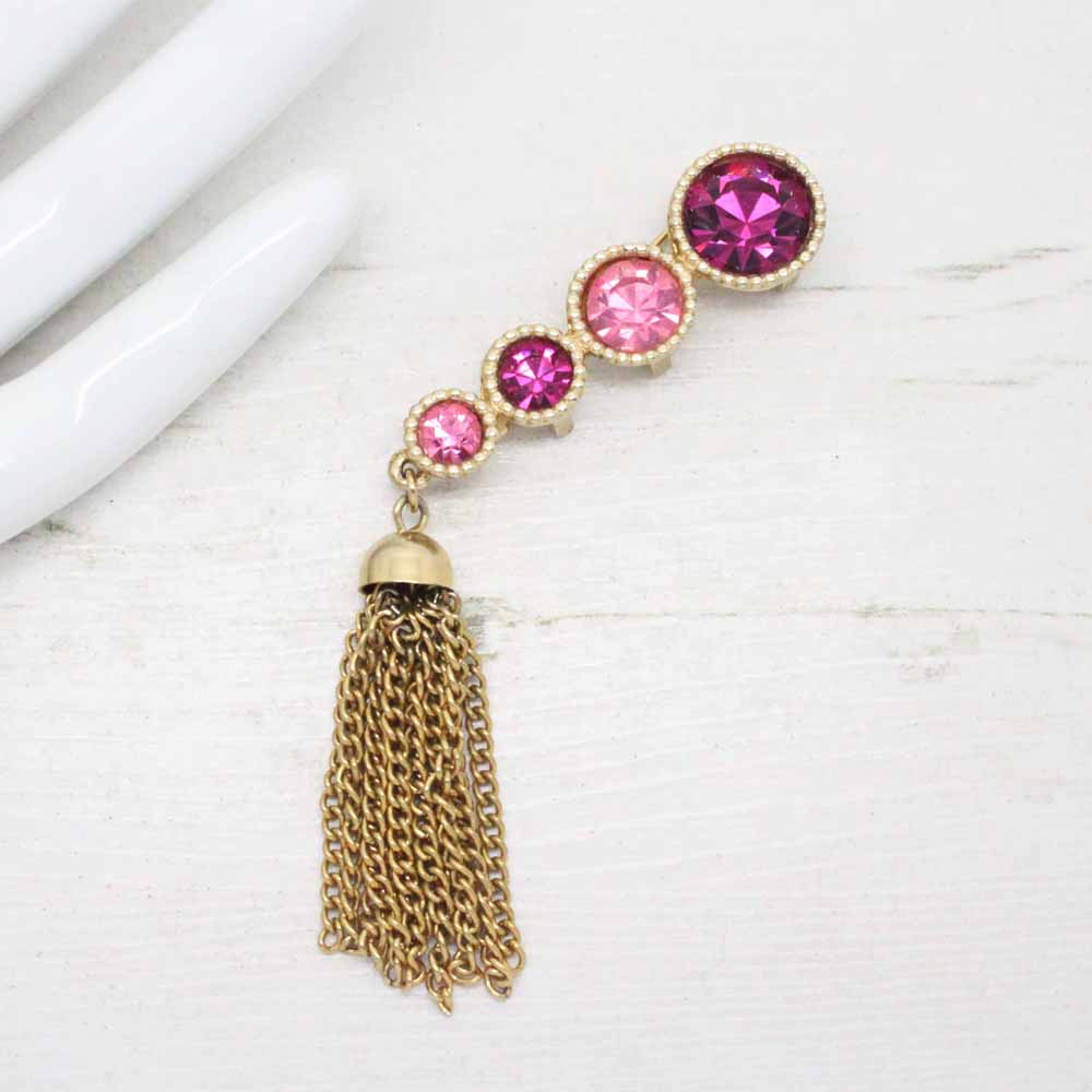 1960s Saucy Pink Rhinestone Tassel Drop Sarah Coventry Brooch