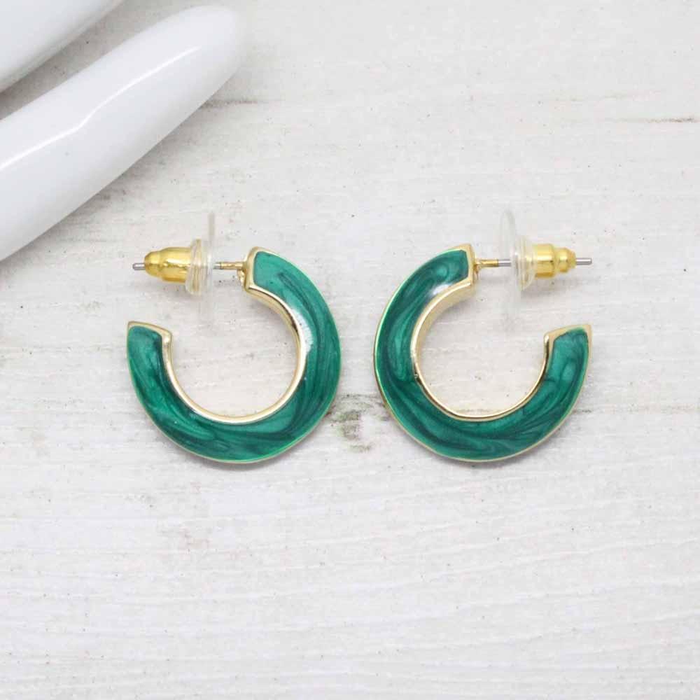 Reversible 1980s Gold Plated Enamel Hoop Earrings - Green