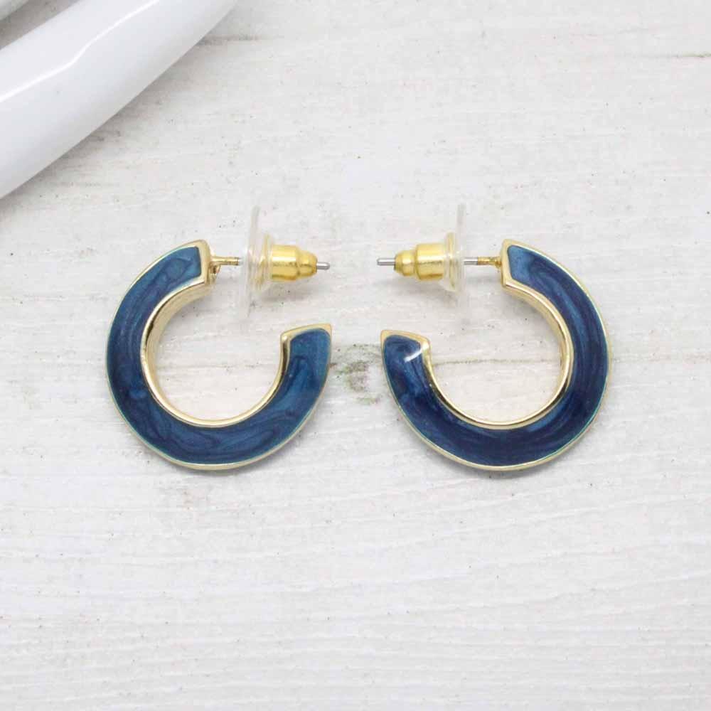 Reversible 1980s Gold Plated Enamel Hoop Earrings - Green