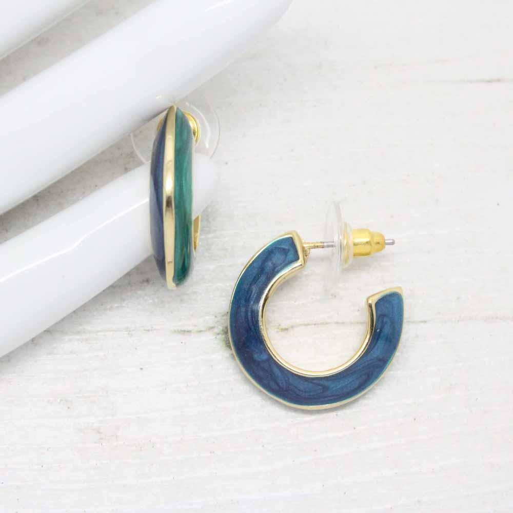 Reversible 1980s Gold Plated Enamel Hoop Earrings - Green