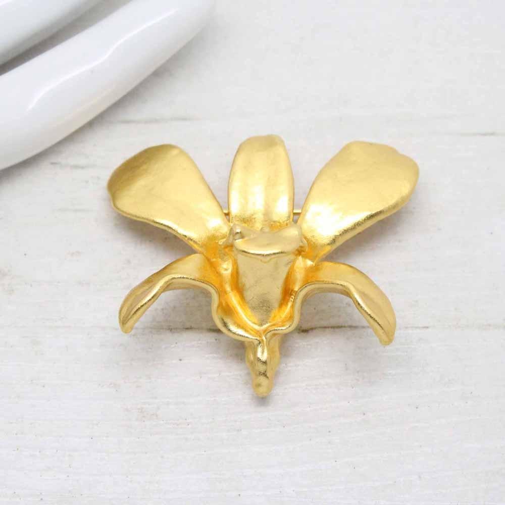 Risis Vintage Mokara Bi Bi Golden Orchid Brooch
