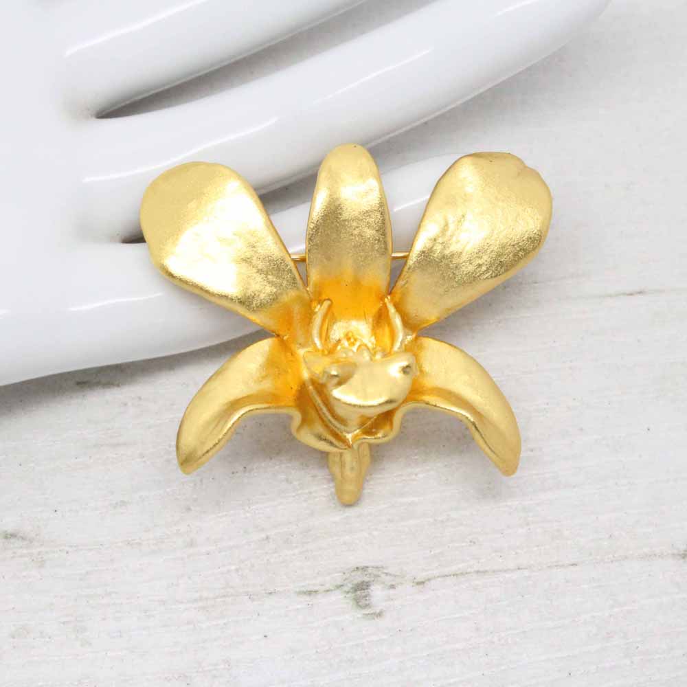 Risis Vintage Mokara Bi Bi Golden Orchid Brooch