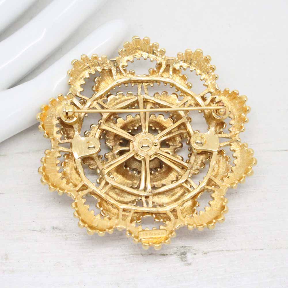 Vintage Signed Monet Cascading Textured Gold Flower Brooch