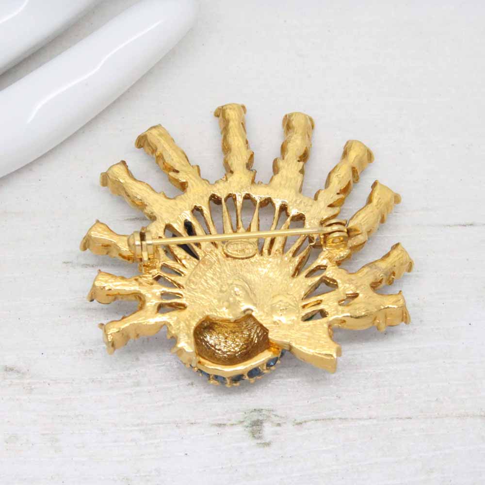1960s Vintage Signed Sphinx Peacock Enamel & Crystal Brooch