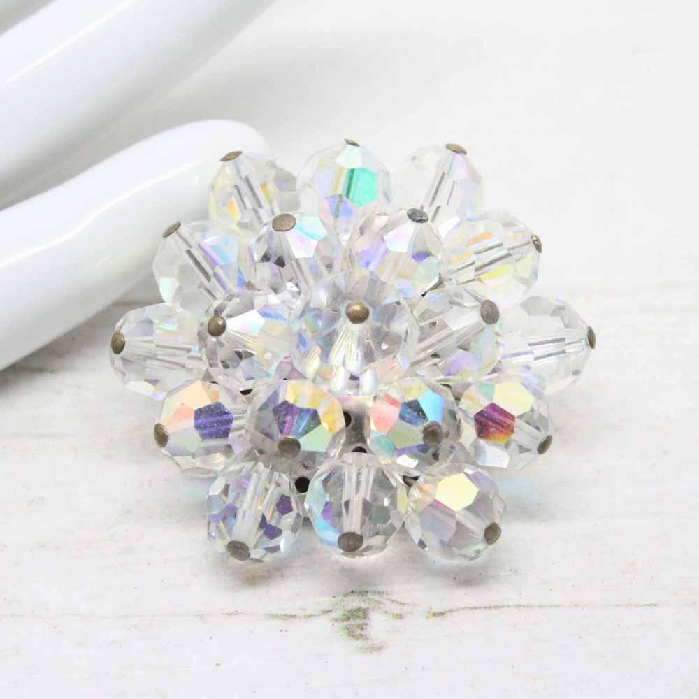 1950s White Aurora Borealis Beaded Cluster Brooch