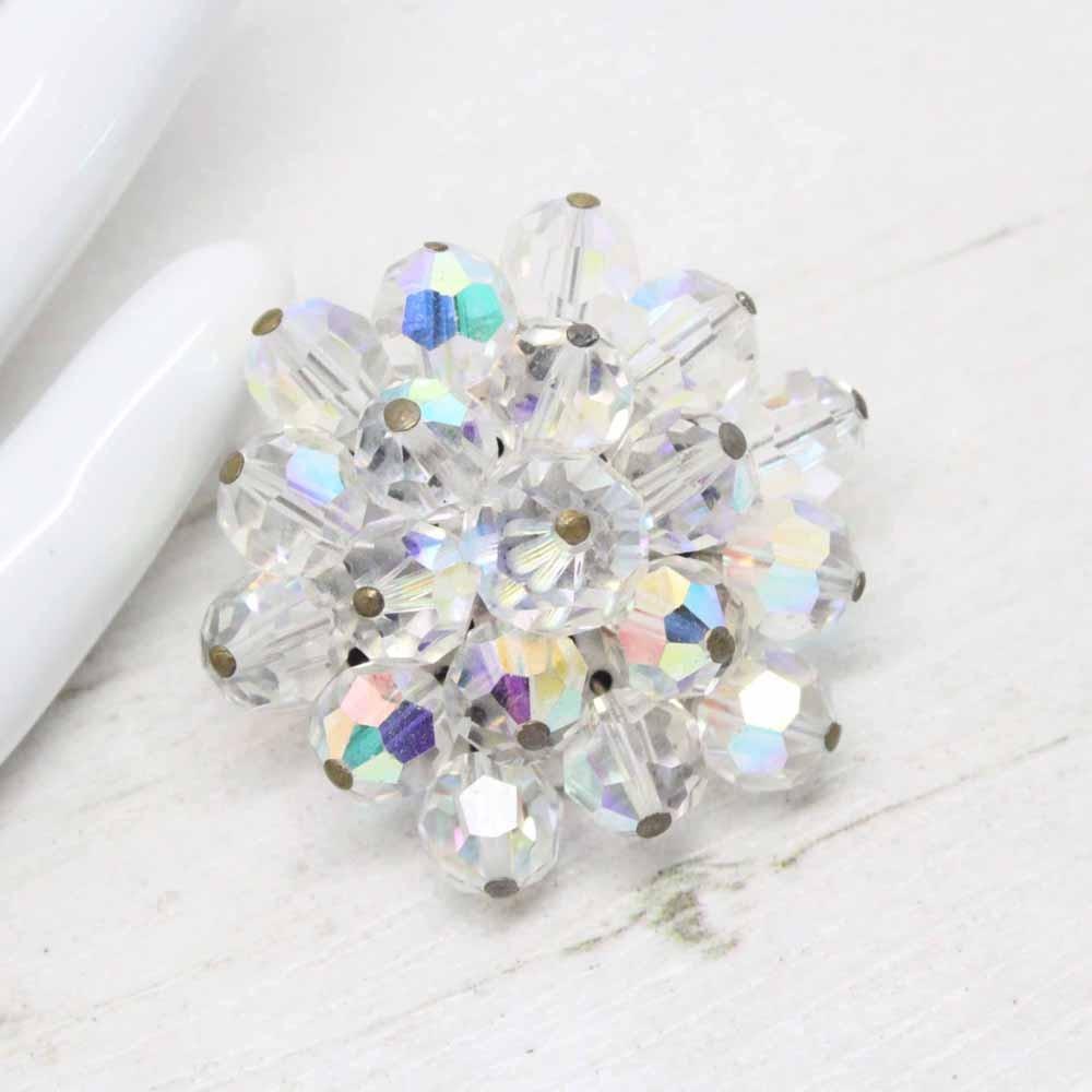 1950s White Aurora Borealis Beaded Cluster Brooch