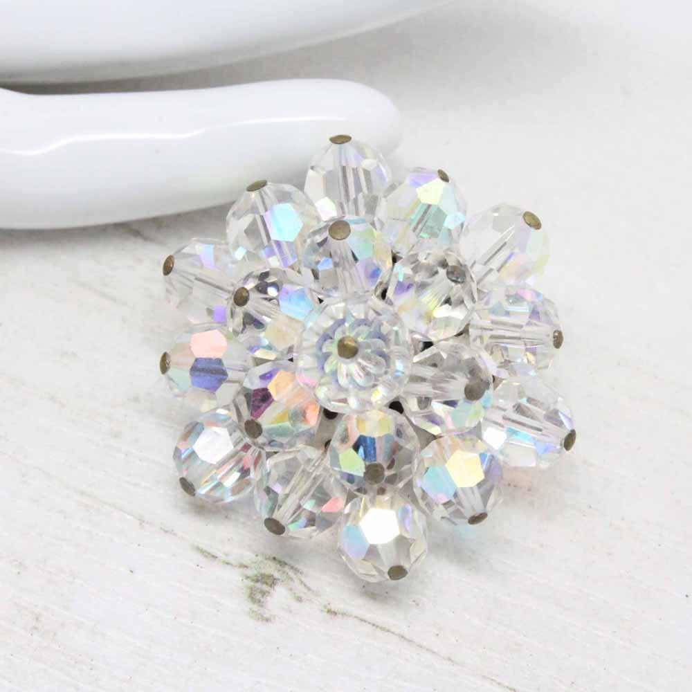 1950s White Aurora Borealis Beaded Cluster Brooch