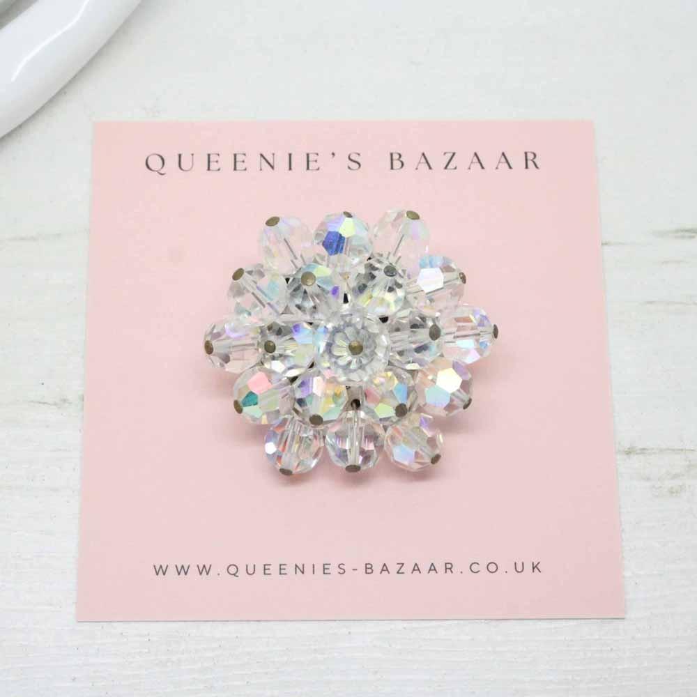 1950s White Aurora Borealis Beaded Cluster Brooch