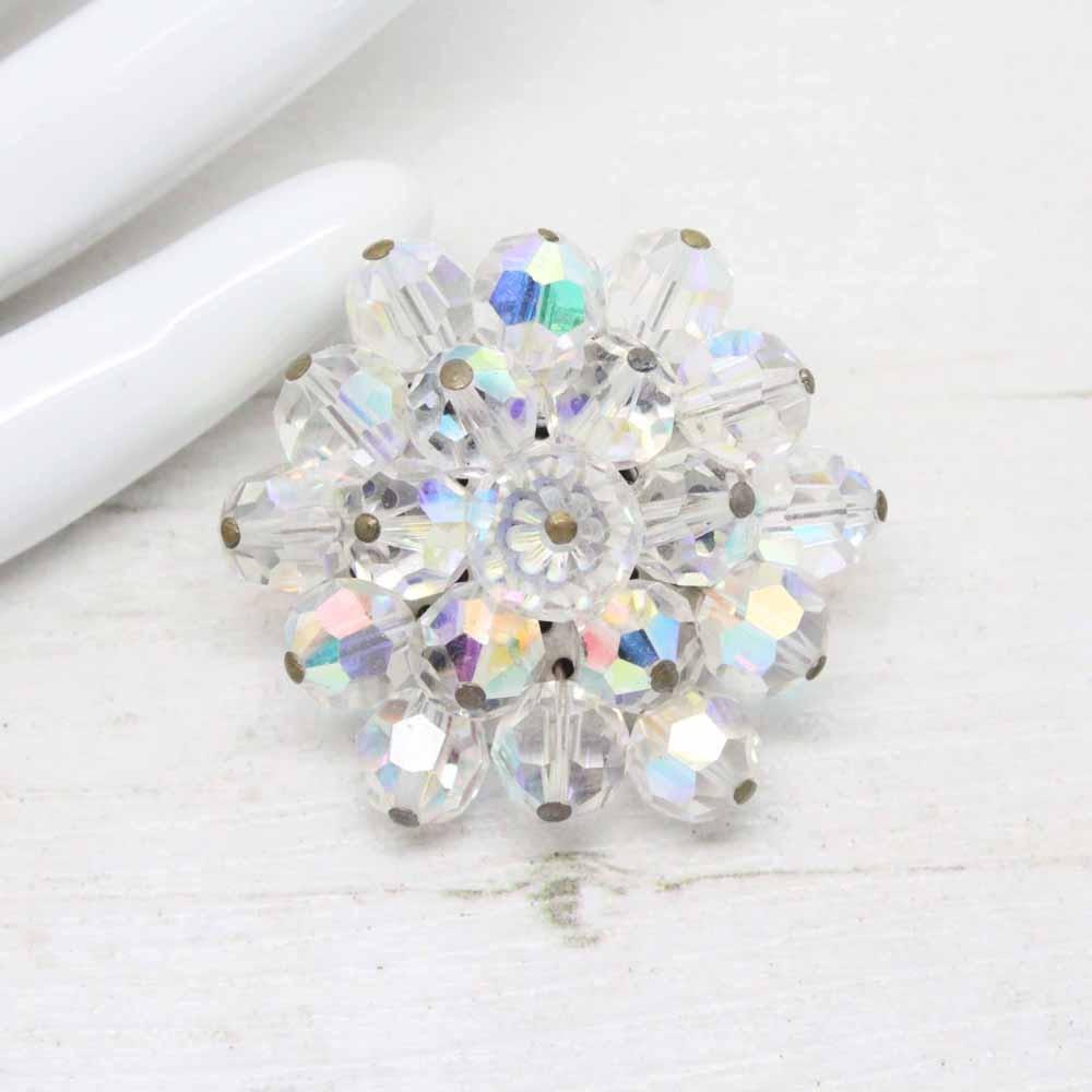 1950s White Aurora Borealis Beaded Cluster Brooch