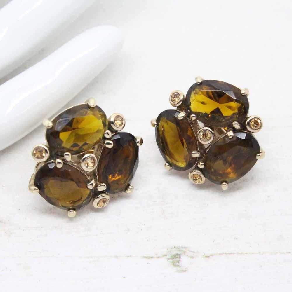 Vintage Signed Monet Topaz Glass Cluster Earrings