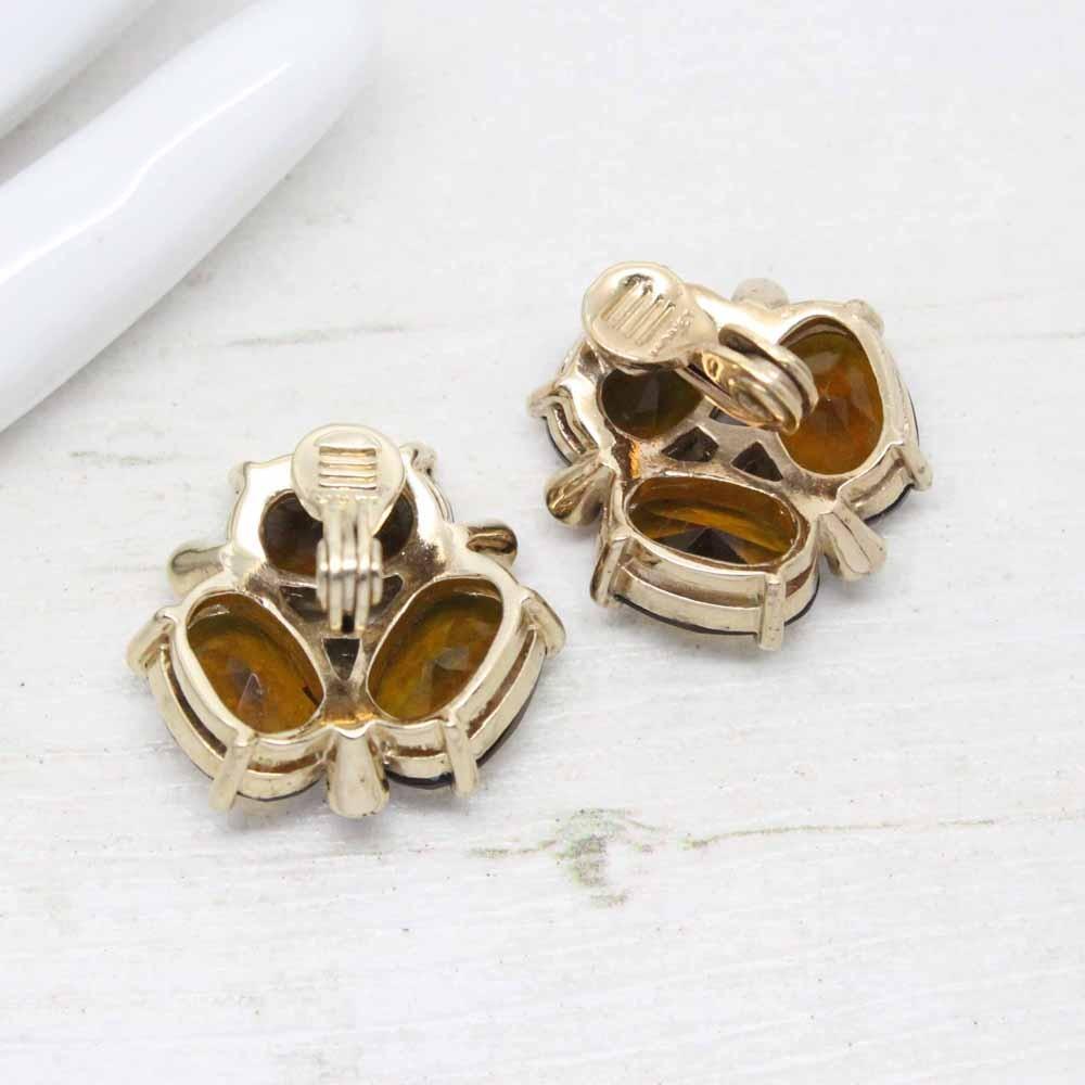 Vintage Signed Monet Topaz Glass Cluster Earrings