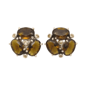 Vintage Signed Monet Topaz Glass Cluster Earrings