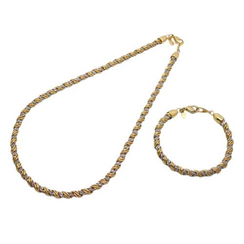 Vintage Monet Gold and Silver Duotone Rope Necklace and Bracelet Jewellery Set