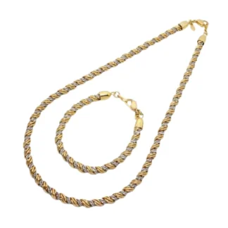 Vintage Monet Gold and Silver Duotone Rope Necklace and Bracelet Jewellery Set