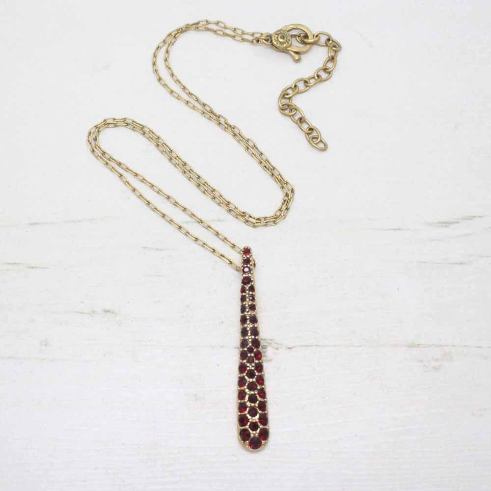 Vintage Monet Red Pave Crystal Drop Pendant Necklace
