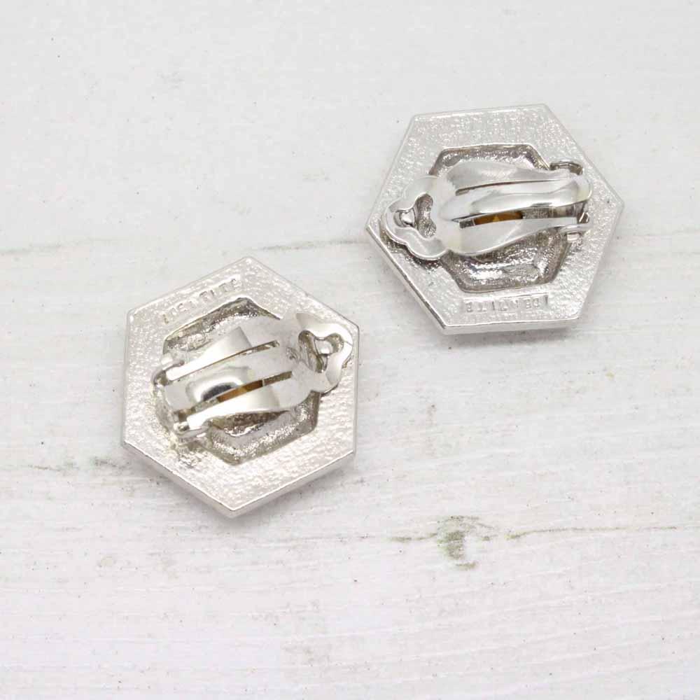 Vintage Identité Swarovski Crystal Geometric Statement Clip On Earrings - Magenta Red