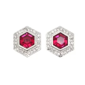Vintage Identité Swarovski Crystal Geometric Statement Clip On Earrings - Magenta Red