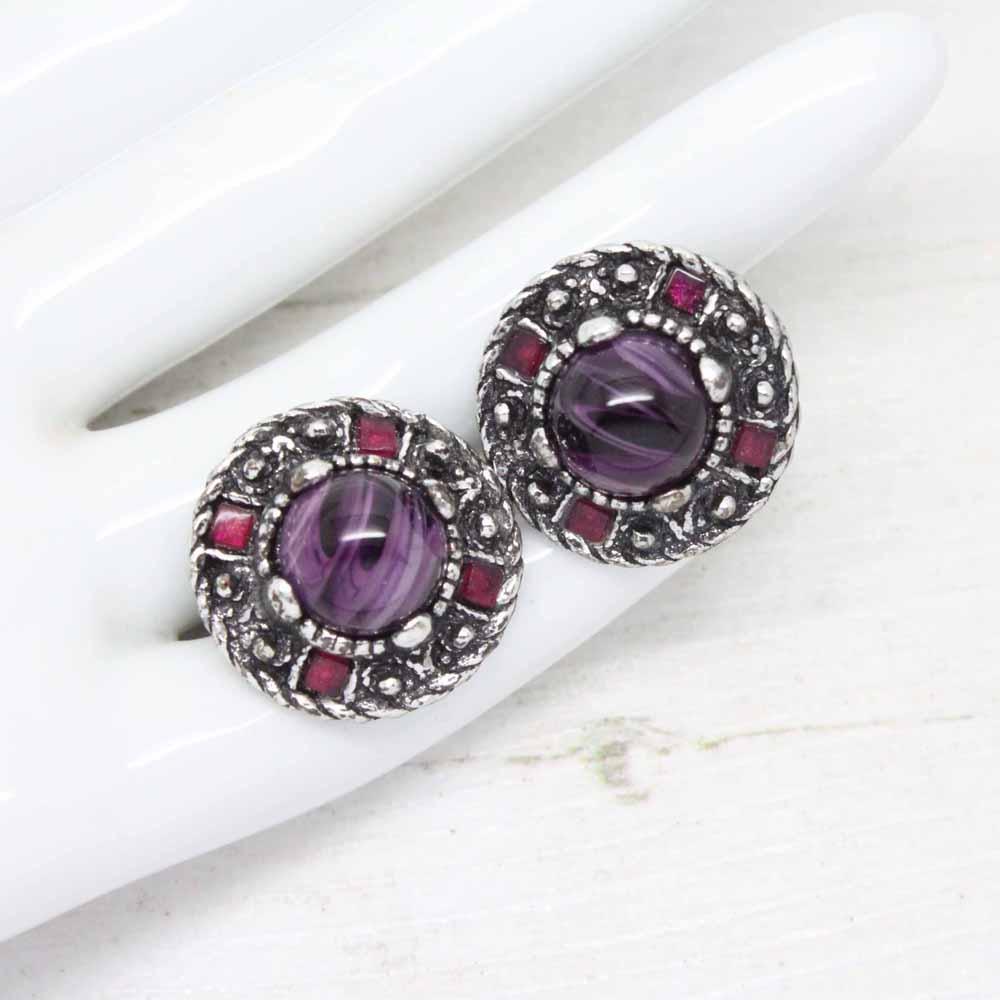 Vintage Miracle Celtic Shield Purple Stud Earrings