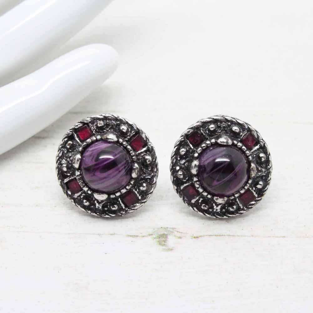 Vintage Miracle Celtic Shield Purple Stud Earrings