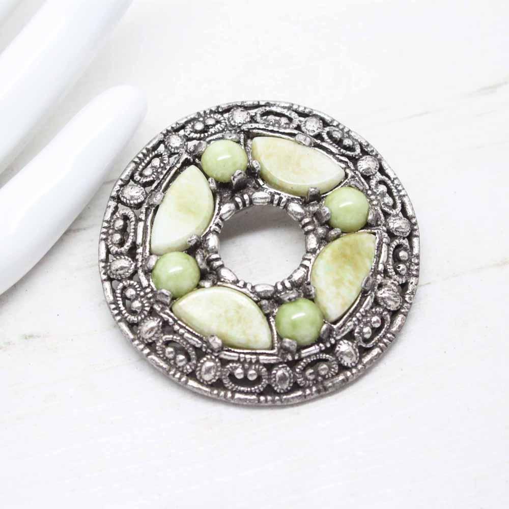 Vintage Miracle Celtic Green Agate Circle Brooch