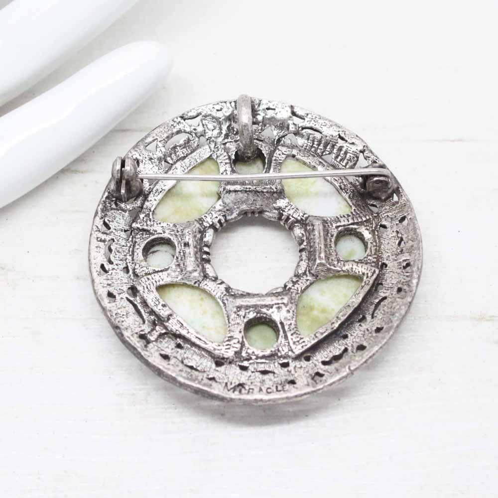 Vintage Miracle Celtic Green Agate Circle Brooch