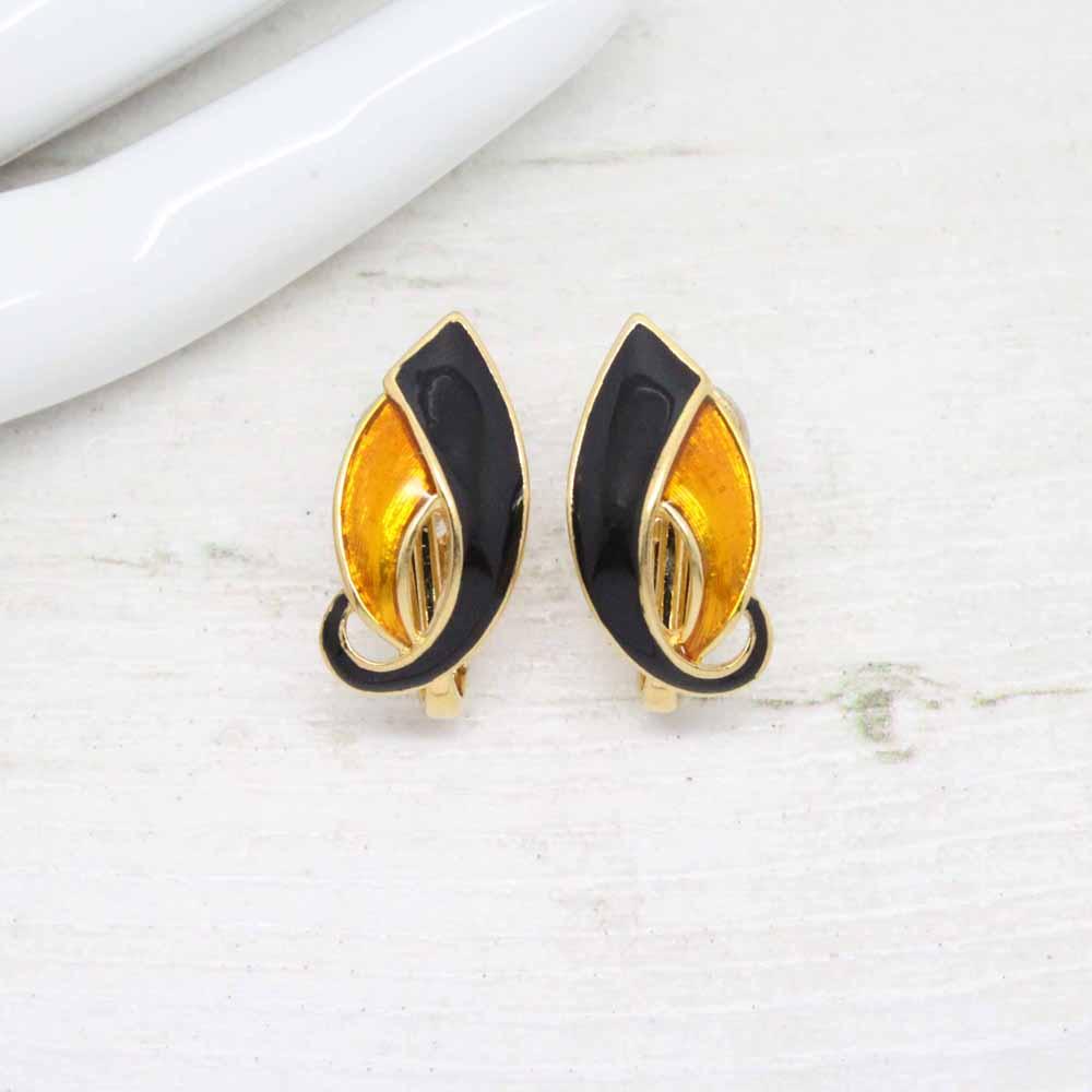 1980s Vintage D'Orlan Enamel Leaf Earrings