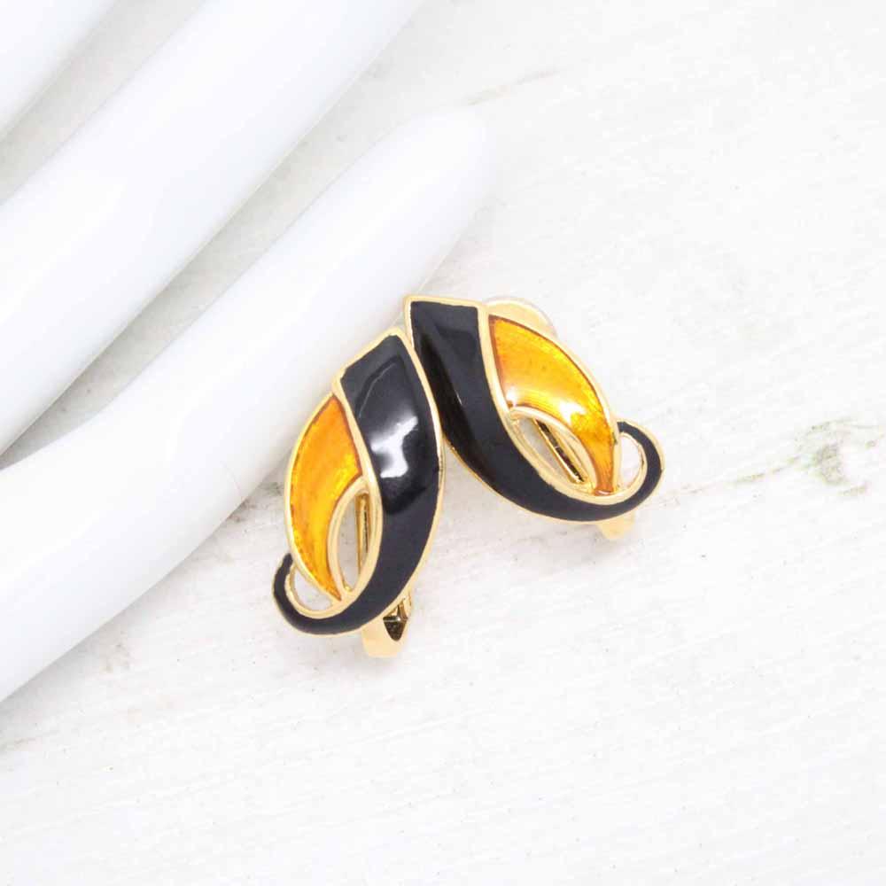 1980s Vintage D'Orlan Enamel Leaf Earrings