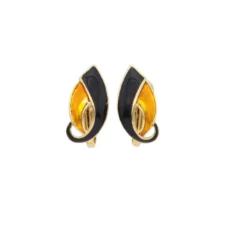 1980s Vintage D'Orlan Enamel Leaf Earrings