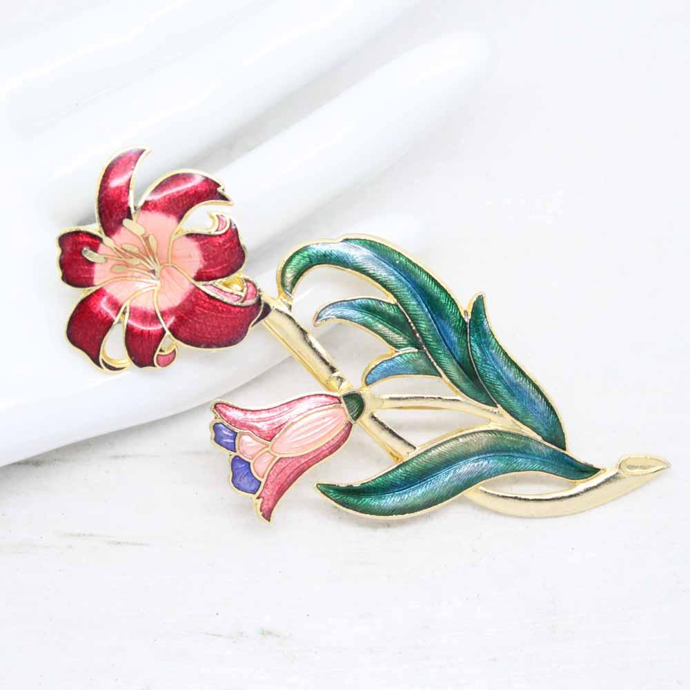 Vintage Cloisonne Enamel Art Nouveau Style Floral Brooch