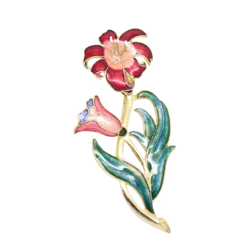 Vintage Cloisonne Enamel Art Nouveau Style Floral Brooch