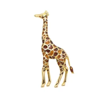 Vintage ‘Cabouchon’ Brown Enamel Large Giraffe Brooch