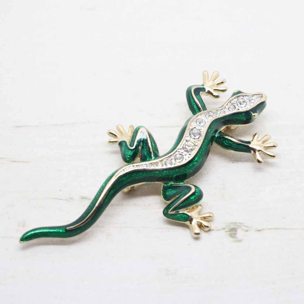 Vintage ‘Cabouchon’ Enamel & Swarovski Crystal Lizard Brooch