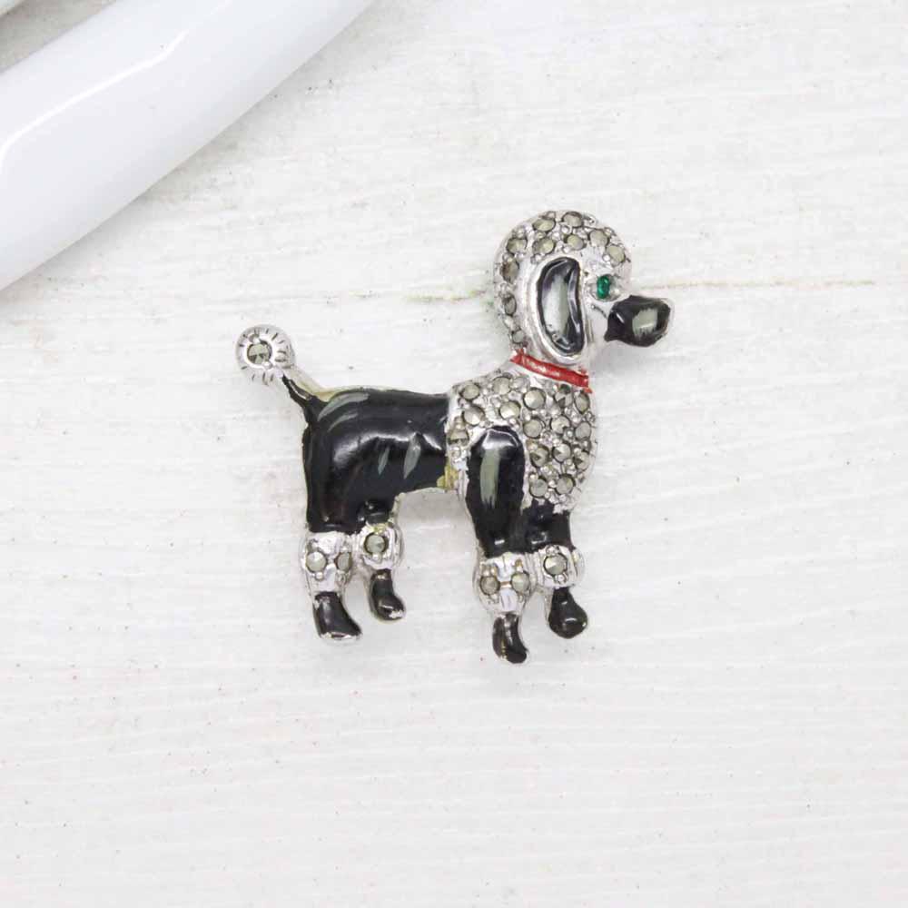 1950s Vintage Marcasite and Enamel French Poodle Brooch